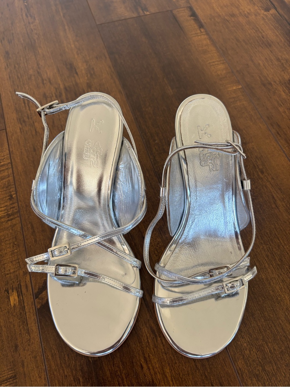 KHY by Kylie Jenner metallic leather buckle heels